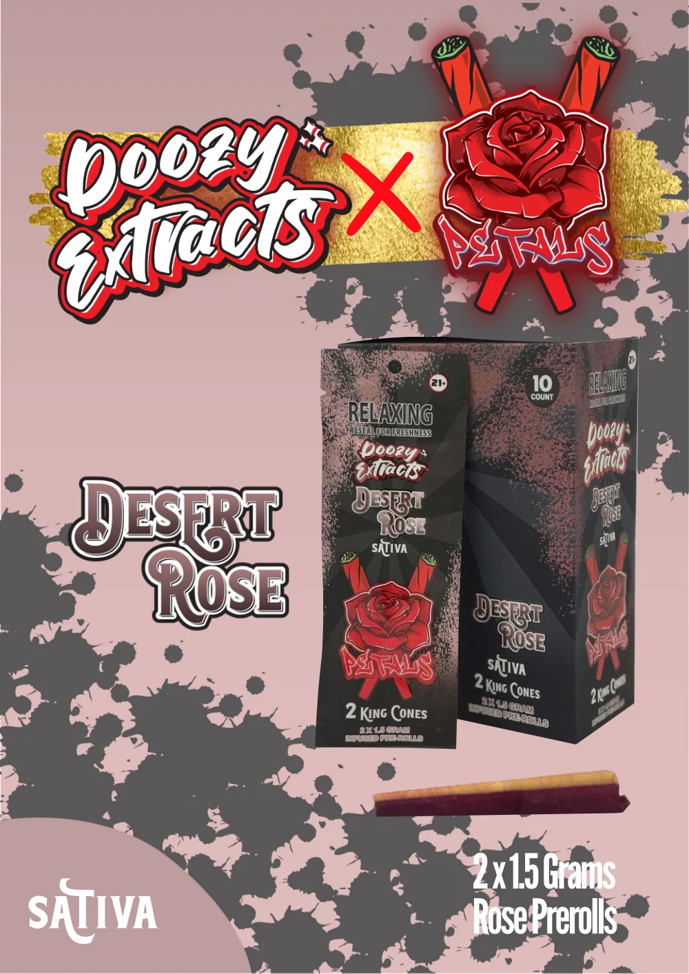 Doozy Extracts Premium Rose Petal Pre-Rolls, Desert Rose sativa strain