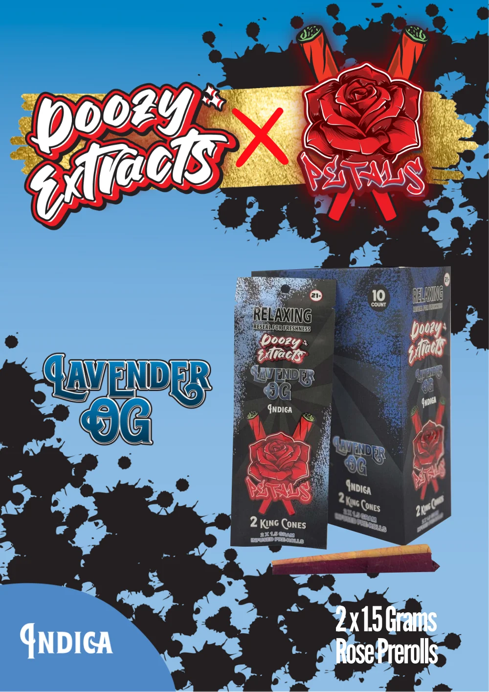 Doozy Extracts Premium Rose Petal Pre-Rolls, Lavendar OG indica strain