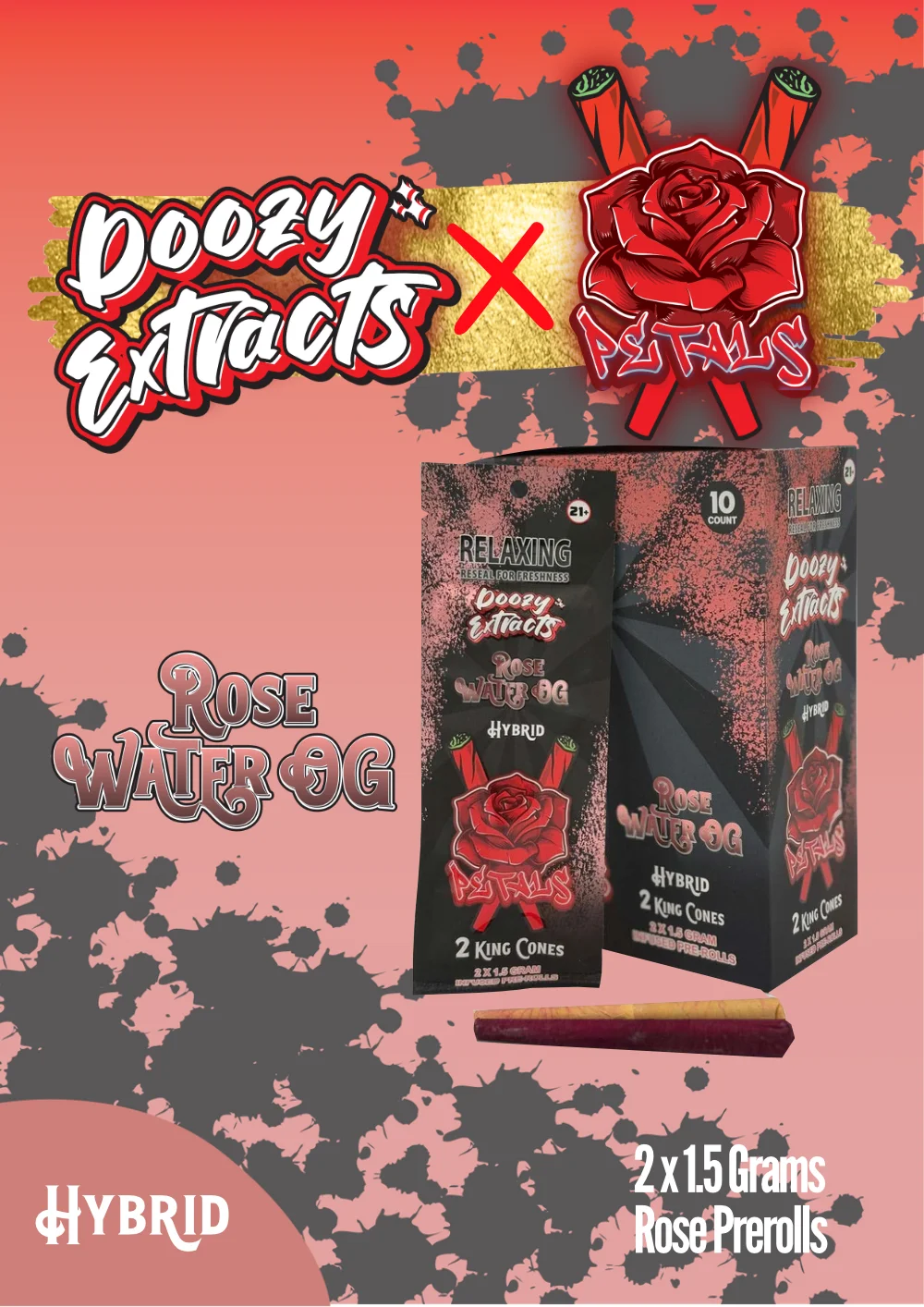 Doozy Extracts Premium Rose Petal Pre-Rolls, Rose Water OG hybrid strain