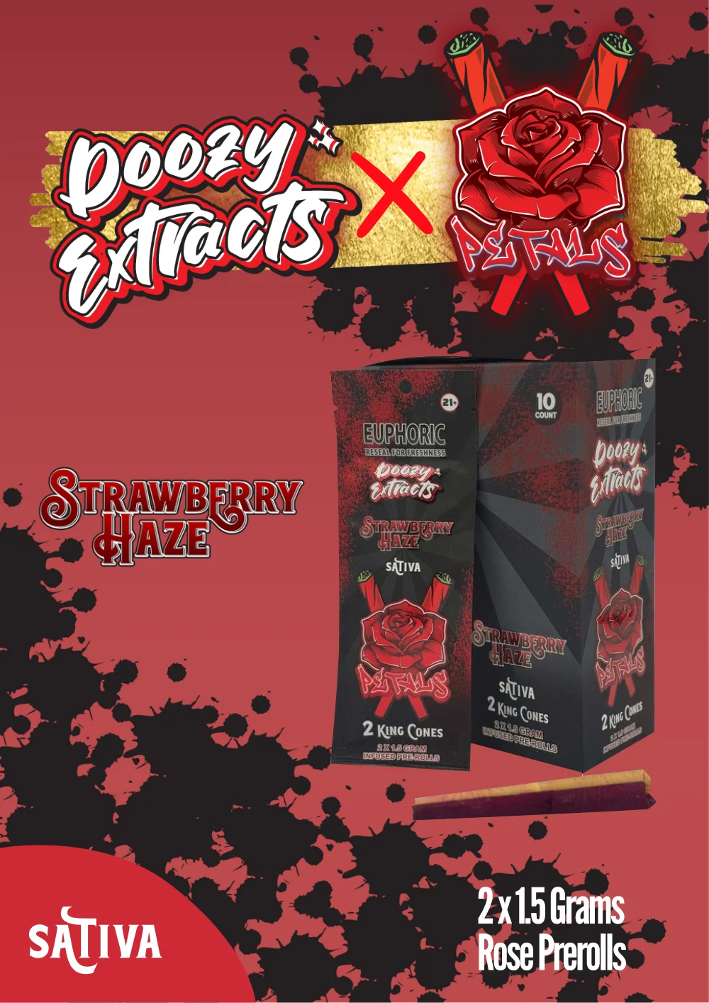 Doozy Extracts Premium Rose Petal Pre-Rolls, Strawberry Haze sativa strain