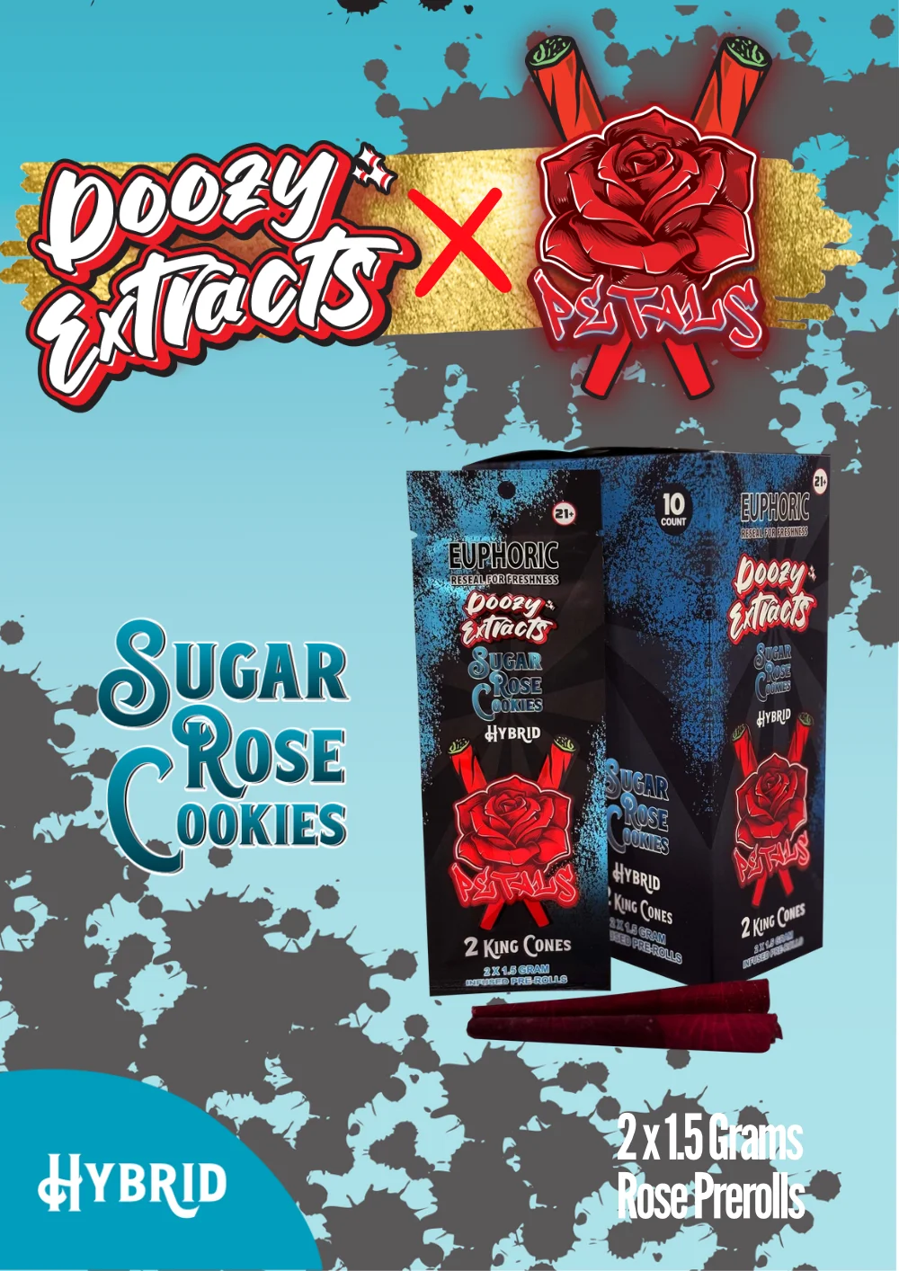 Doozy Extracts Premium Rose Petal Pre-Rolls, Sugar Rose Cookies hybrid strain