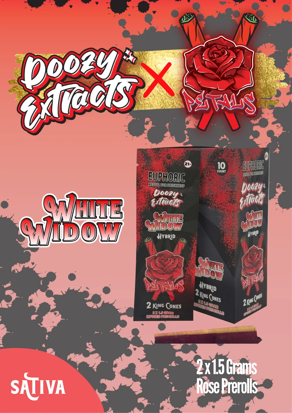 Doozy Extracts Premium Rose Petal Pre-Rolls, White Widow sativa strain